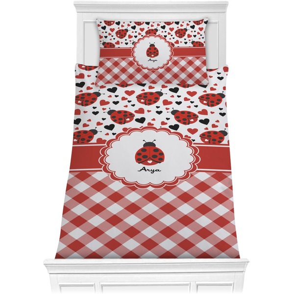 Custom Ladybugs & Gingham Comforter Set - Twin (Personalized)