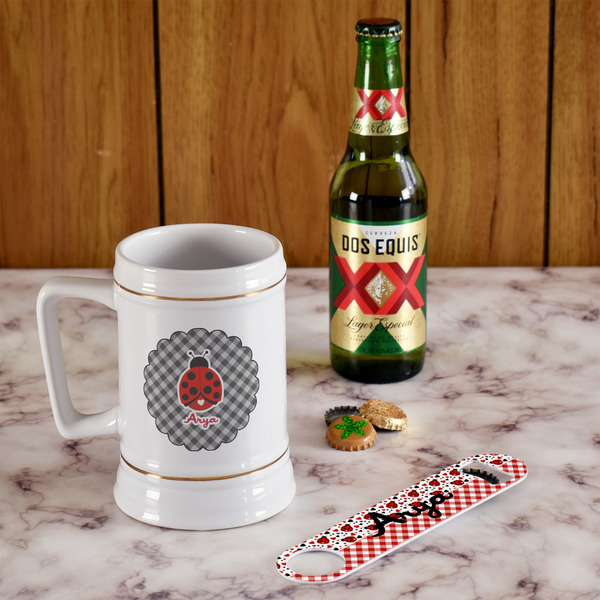 Ladybugs & Gingham Beer Stein - In Context