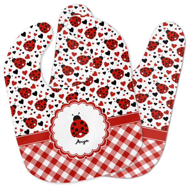 Custom Ladybugs & Gingham Baby Bib w/ Name or Text