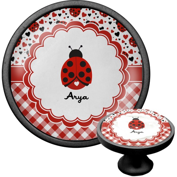Custom Ladybugs & Gingham Cabinet Knob (Black) (Personalized)