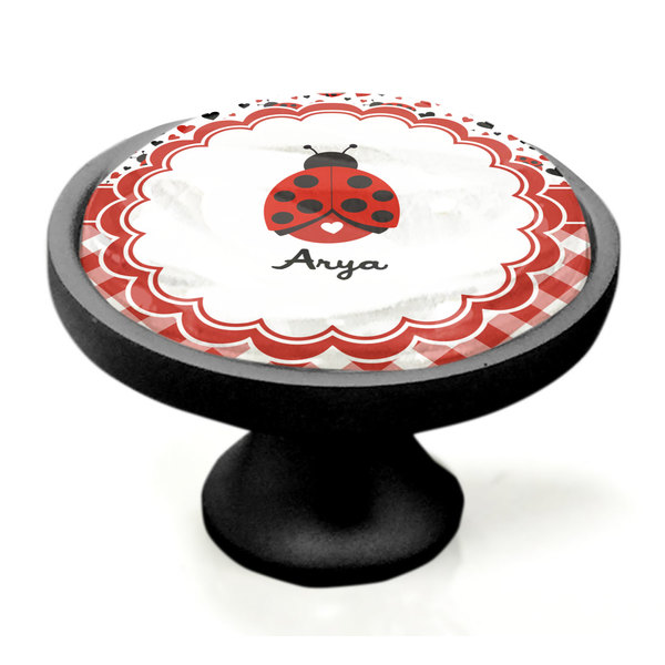 Ladybugs & Gingham Black Custom Cabinet Knob (Side)