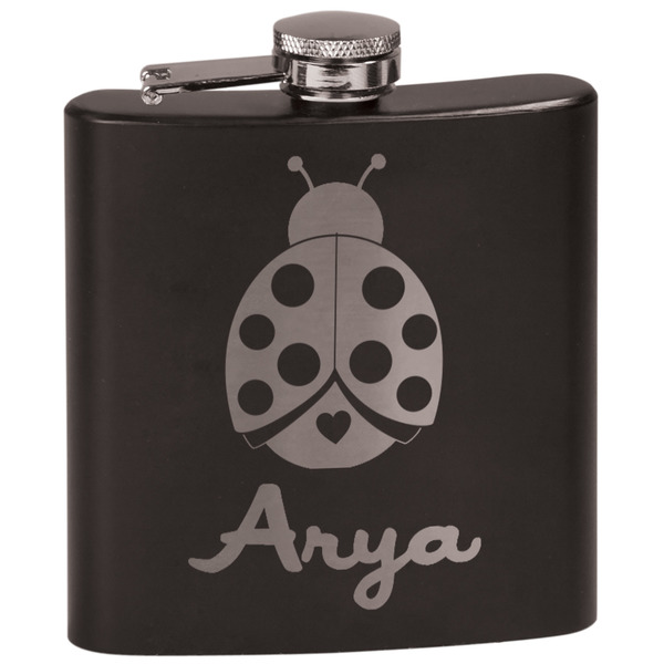 Custom Ladybugs & Gingham Black Flask Set (Personalized)