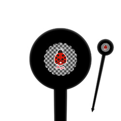 Ladybugs & Gingham 4" Round Plastic Food Picks - Black - Single Sided (Personalized)