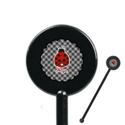 Ladybugs & Gingham 5.5" Round Plastic Stir Sticks - Black - Double Sided (Personalized)