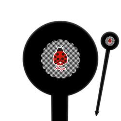 Ladybugs & Gingham 6" Round Plastic Food Picks - Black - Single Sided (Personalized)
