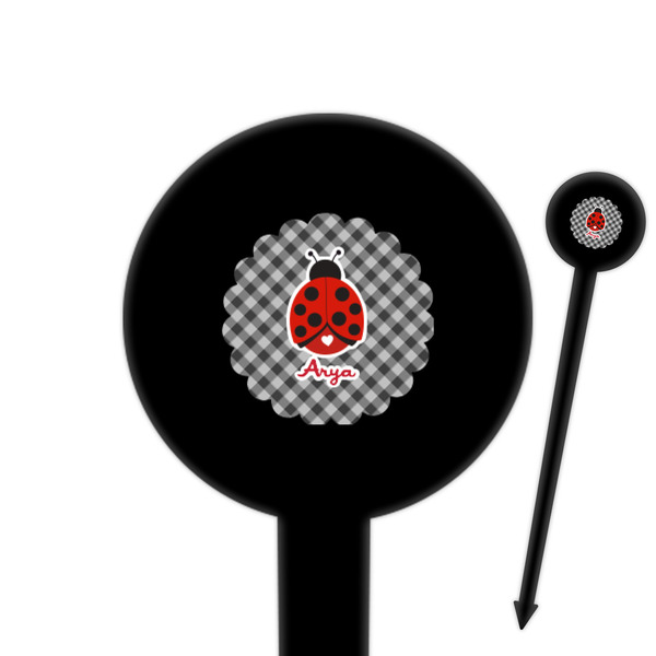 Custom Ladybugs & Gingham 6" Round Plastic Food Picks - Black - Single Sided (Personalized)