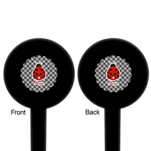 Ladybugs & Gingham Black Plastic 6" Food Pick - Round - Double Sided - Front & Back