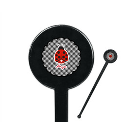Ladybugs & Gingham 7" Round Plastic Stir Sticks - Black - Single Sided (Personalized)