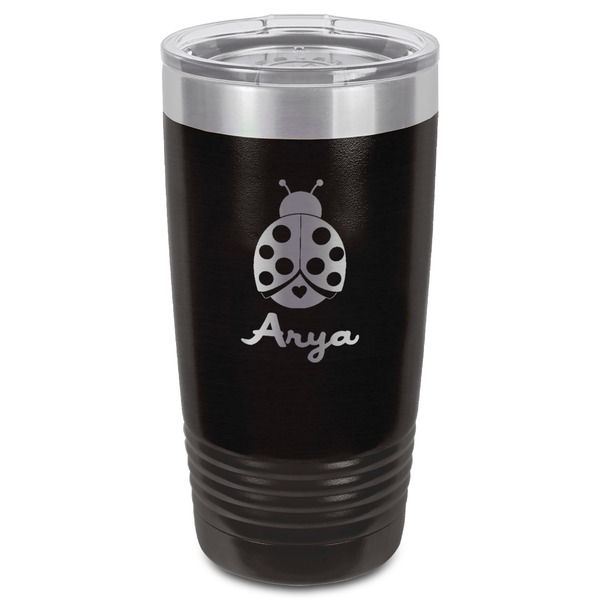 Ladybugs & Gingham Black Polar Camel Tumbler - 20oz - Front