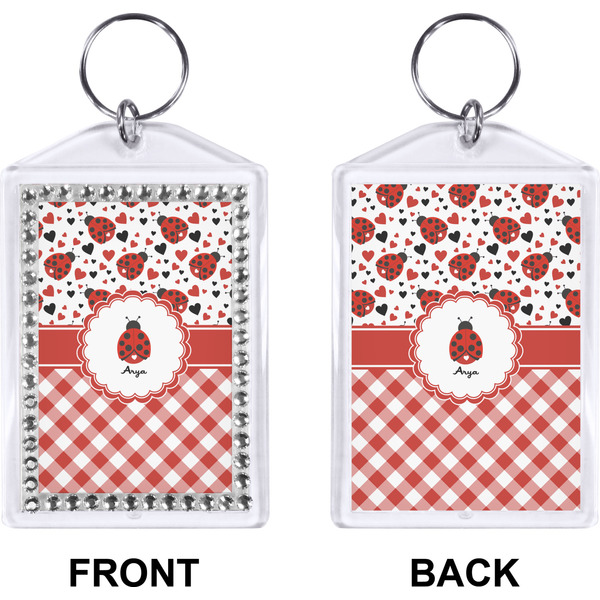 Ladybugs & Gingham Bling Keychain (Front + Back)