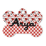 Ladybugs & Gingham Bone Shaped Dog ID Tag (Personalized)