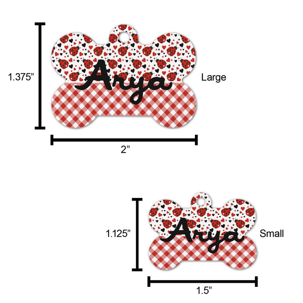 Ladybugs & Gingham Bone Shaped Dog ID Tag - Large - Scale
