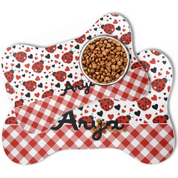 Ladybugs & Gingham Bone Shaped Dog Food Mat (Personalized)