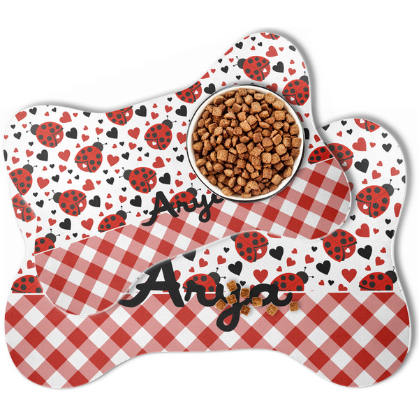 Ladybugs & Gingham Bone Shaped Dog Mats - MAIN