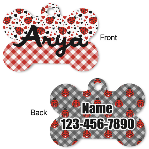 Ladybugs & Gingham Bone Shaped Dog Tag - Front & Back