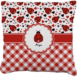 Ladybugs & Gingham Faux-Linen Throw Pillow 16" (Personalized)