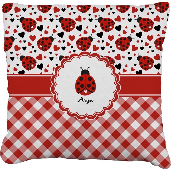 Custom Ladybugs & Gingham Faux-Linen Throw Pillow 16" (Personalized)