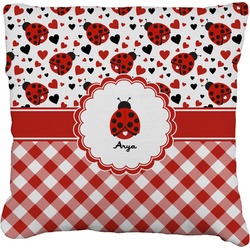 Ladybugs & Gingham Faux-Linen Throw Pillow 18" (Personalized)