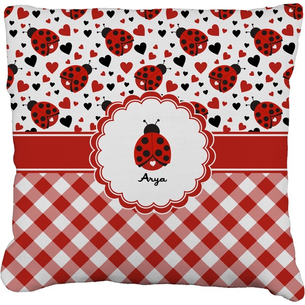 Custom Ladybugs & Gingham Faux-Linen Throw Pillow 18" (Personalized)