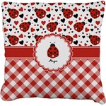 Ladybugs & Gingham Faux-Linen Throw Pillow 20" (Personalized)