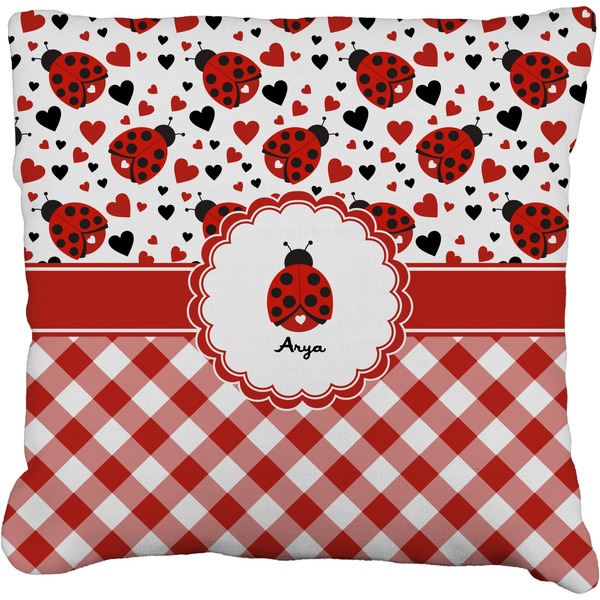Custom Ladybugs & Gingham Faux-Linen Throw Pillow 20" (Personalized)