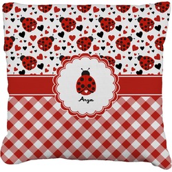 Ladybugs & Gingham Faux-Linen Throw Pillow 26" (Personalized)