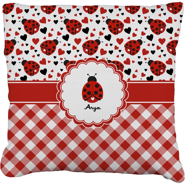 Custom Ladybugs & Gingham Faux-Linen Throw Pillow 26" (Personalized)
