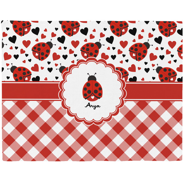 Custom Ladybugs & Gingham Woven Fabric Placemat - Twill w/ Name or Text