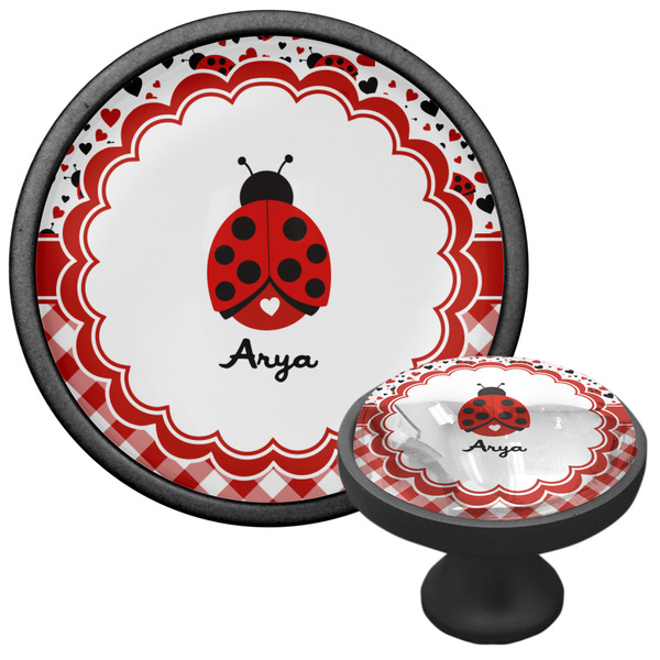 Ladybugs & Gingham Cabinet Knob - Black - Multi Angle