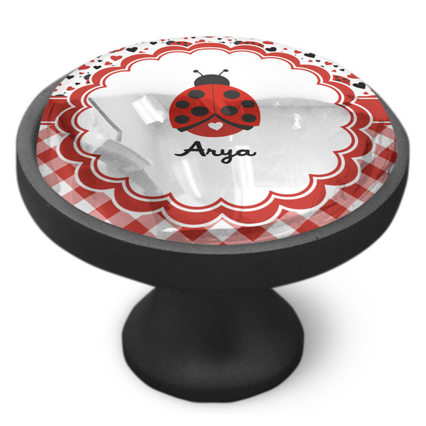 Ladybugs & Gingham Cabinet Knob - Black - Side