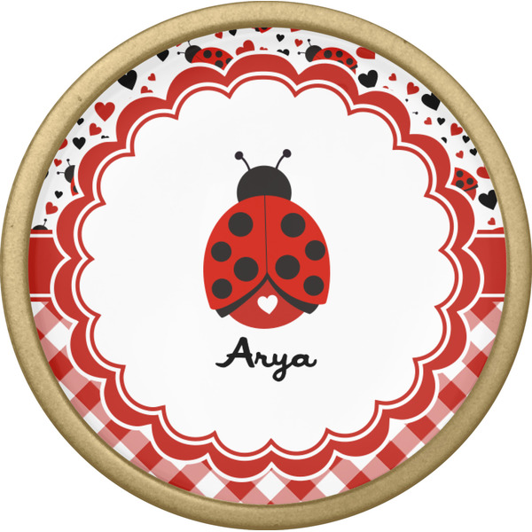 Ladybugs & Gingham Cabinet Knob - Gold - Front