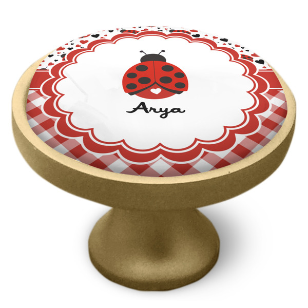 Ladybugs & Gingham Cabinet Knob - Gold - Side