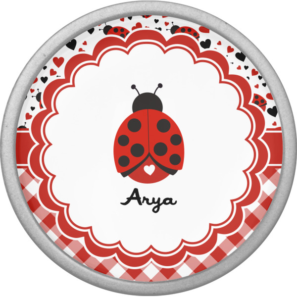 Ladybugs & Gingham Cabinet Knob - Nickel - Front