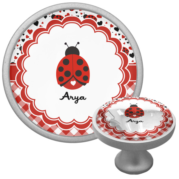 Custom Ladybugs & Gingham Cabinet Knob (Silver) (Personalized)