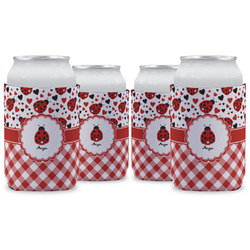 Ladybugs & Gingham Can Cooler (12 oz) - Set of 4 w/ Name or Text
