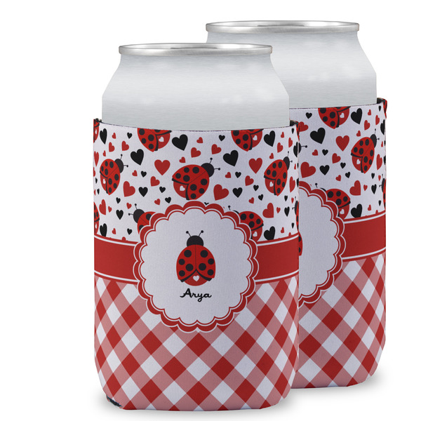 Custom Ladybugs & Gingham Can Cooler (12 oz) w/ Name or Text