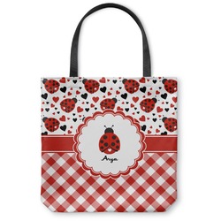 Ladybugs & Gingham Canvas Tote Bag - Large - 18"x18" (Personalized)