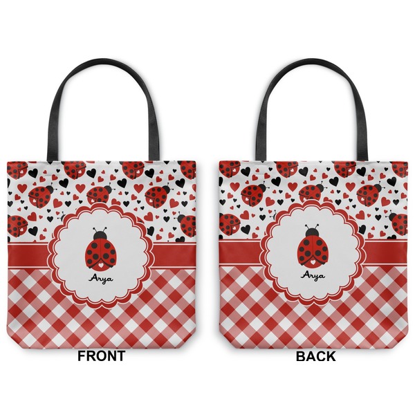 Ladybugs & Gingham Canvas Tote - Front and Back