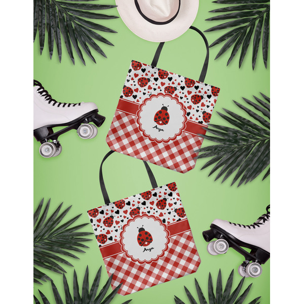 Ladybugs & Gingham Canvas Tote Lifestyle Front and Back