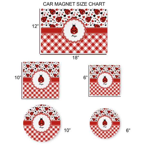 Ladybugs & Gingham Car Magnets - SIZE CHART