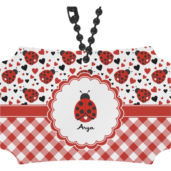 Custom Ladybugs & Gingham Rear View Mirror Ornament (Personalized)