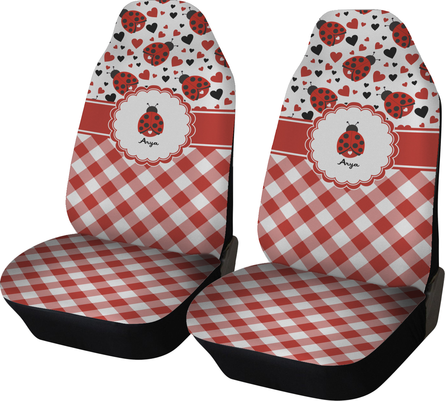 Ladybugs & Gingham Car Seat Covers (Set of Two) (Personalized
