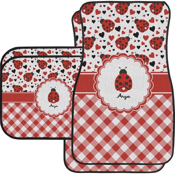 Custom Ladybugs & Gingham Car Floor Mats Set - 2 Front & 2 Back (Personalized)