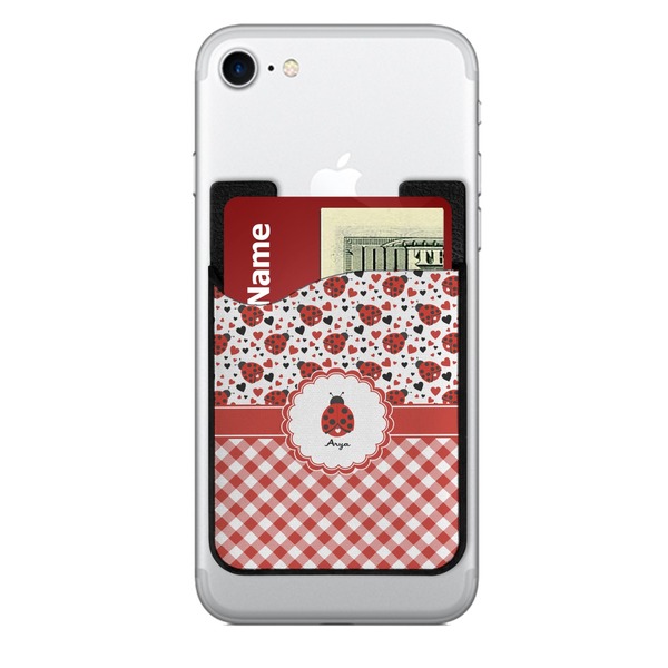 Custom Ladybugs & Gingham 2-in-1 Cell Phone Credit Card Holder & Screen Cleaner (Personalized)