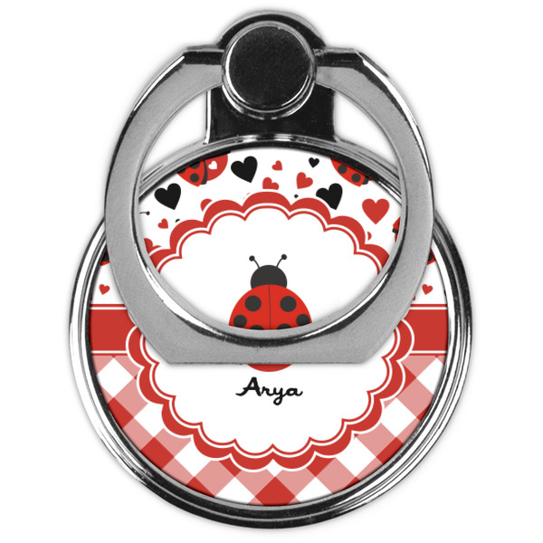 Ladybugs & Gingham Cell Phone Ring Stand & Holder - Front (Collapsed)