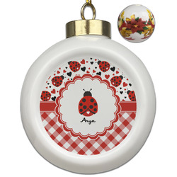 Ladybugs & Gingham Ceramic Ball Ornaments - Poinsettia Garland (Personalized)