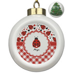 Ladybugs & Gingham Ceramic Ball Ornament - Christmas Tree (Personalized)