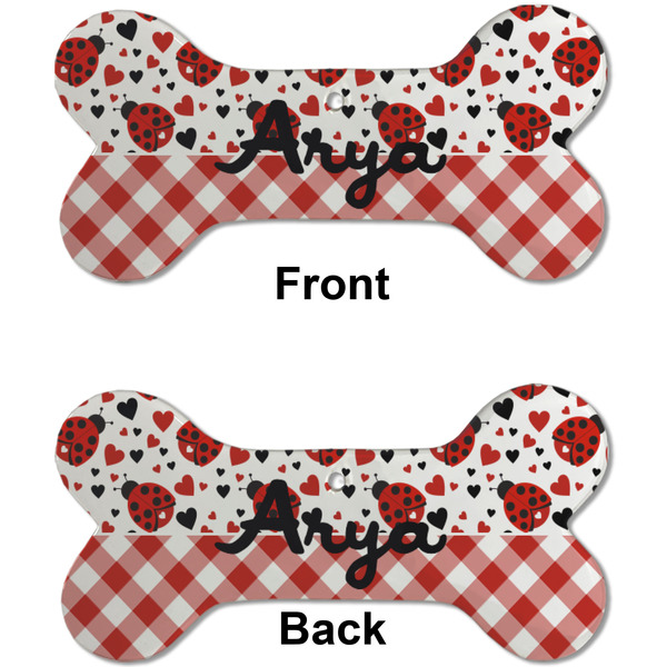 Ladybugs & Gingham Ceramic Flat Ornament - Bone Front & Back (APPROVAL)