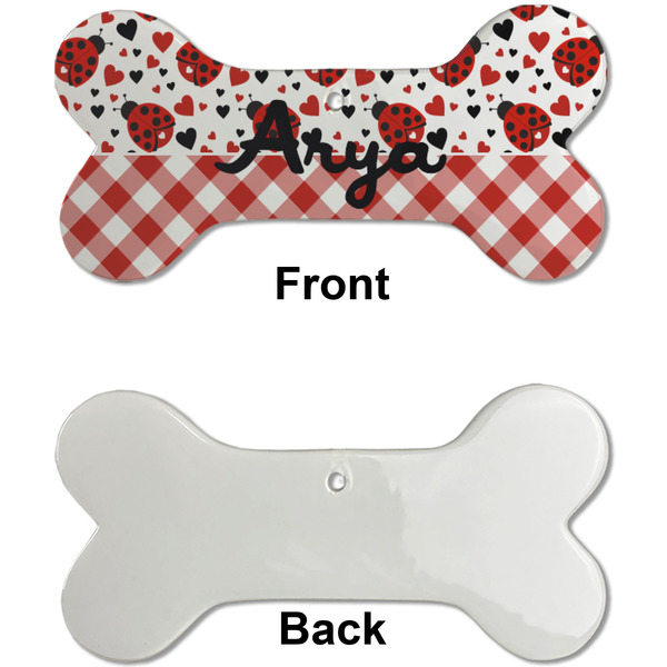 Ladybugs & Gingham Ceramic Flat Ornament - Bone Front & Back Single Print (APPROVAL)