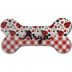Ladybugs & Gingham Ceramic Dog Ornament - Front w/ Name or Text